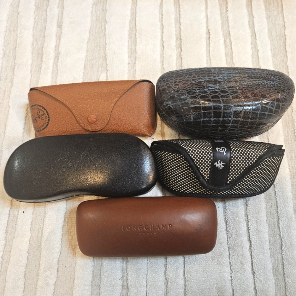 Bundle of 5 sunglasses cases, longchamp, rayban, and other brands